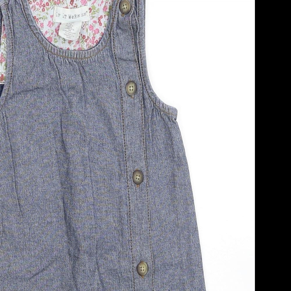 If It Were Me Girls Beige Cotton Pinafore/Dungaree Dress Size 4-5 Years Round Neck Button