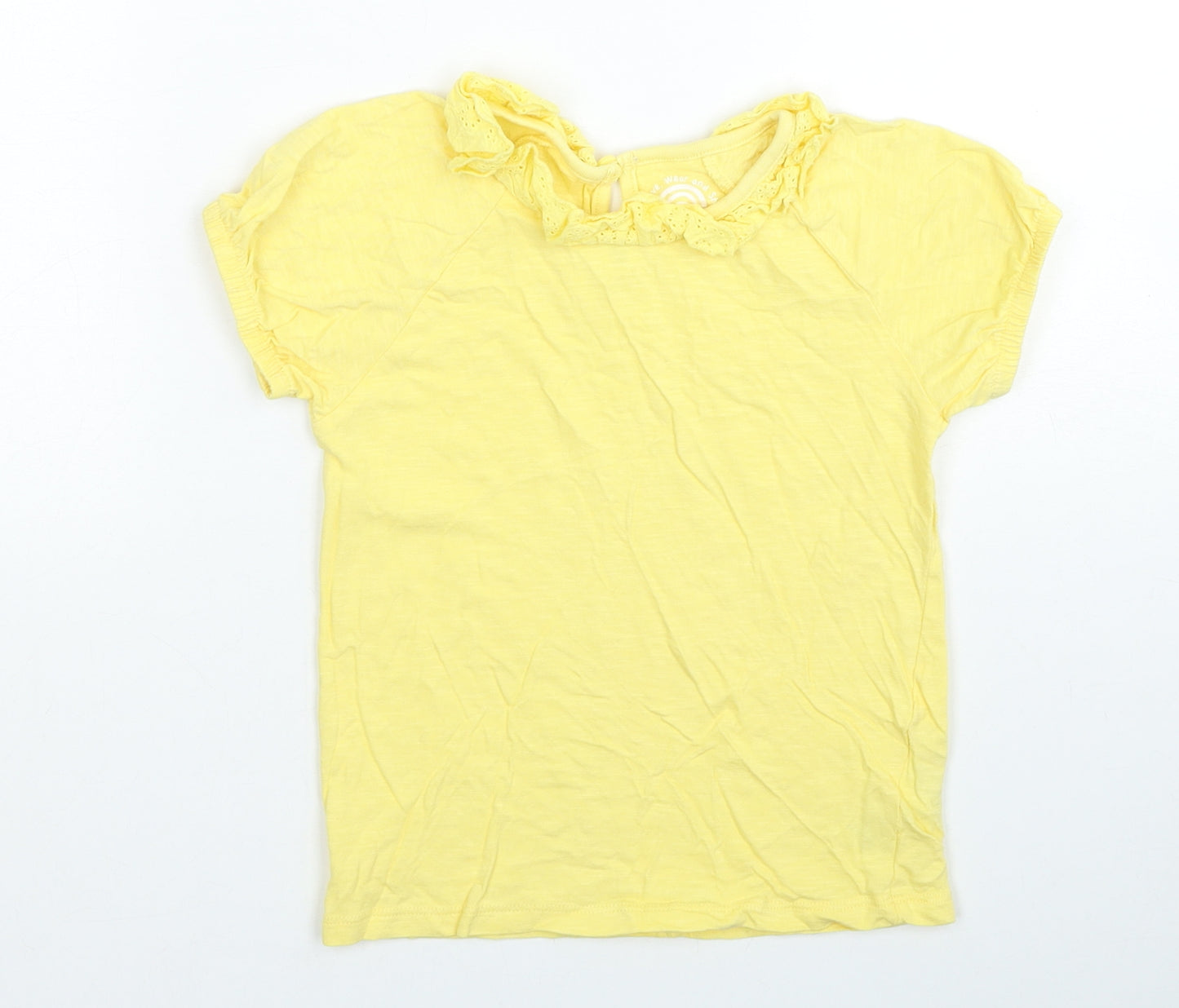 F&F Girls Yellow Cotton Basic T-Shirt Size 4-5 Years Round Neck Pullover