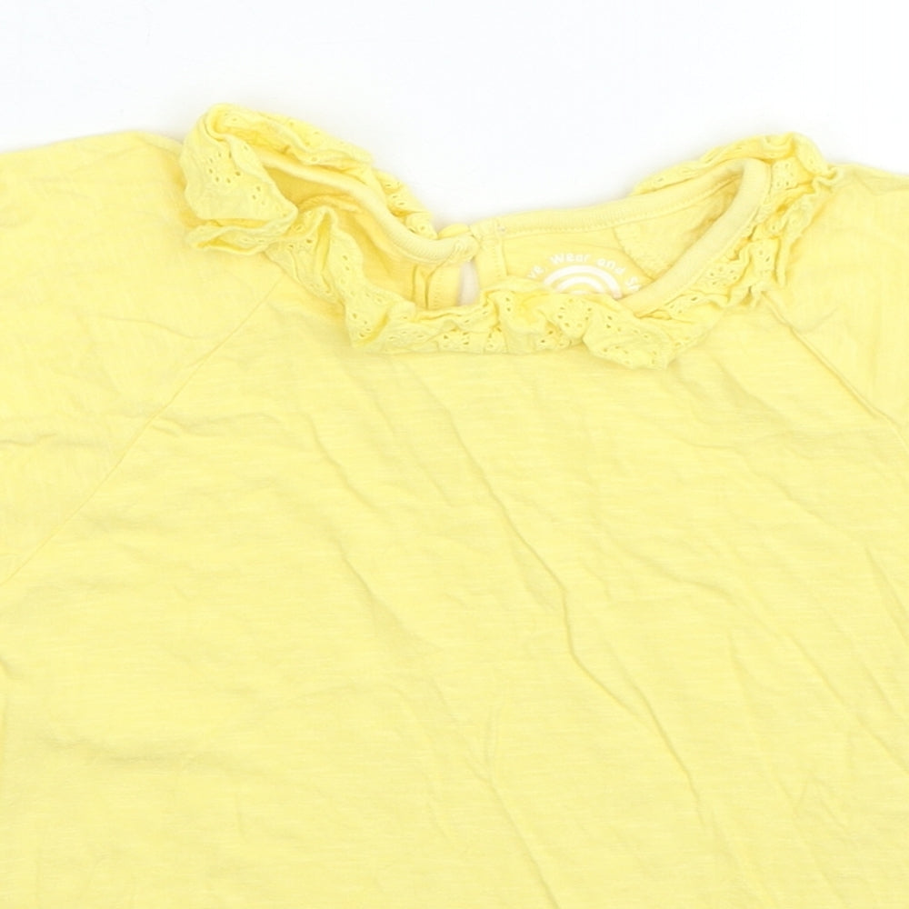 F&F Girls Yellow Cotton Basic T-Shirt Size 4-5 Years Round Neck Pullover