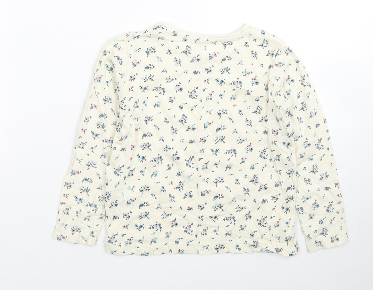 Primark Girls Ivory Floral Cotton Basic T-Shirt Size 4-5 Years Round Neck Pullover