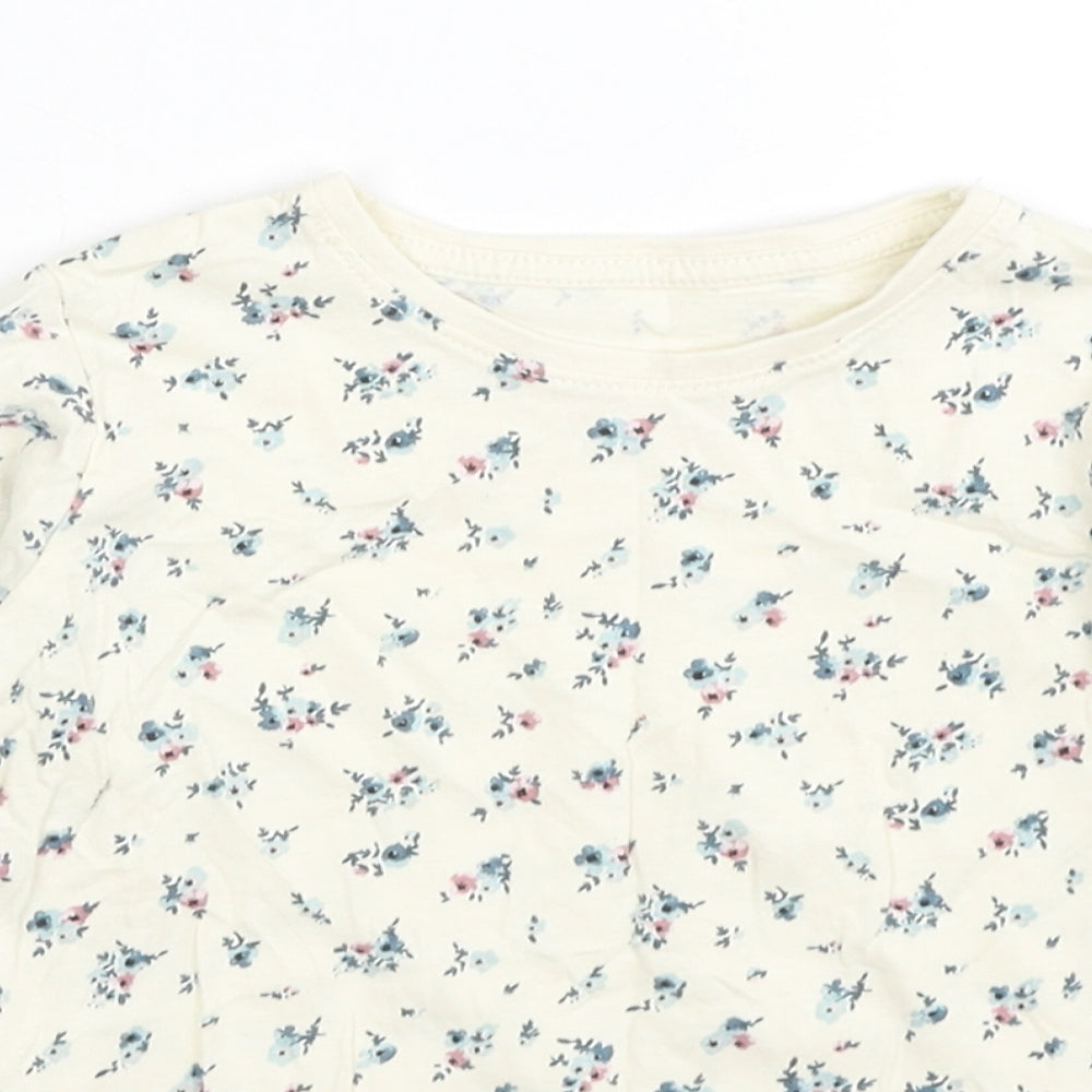 Primark Girls Ivory Floral Cotton Basic T-Shirt Size 4-5 Years Round Neck Pullover