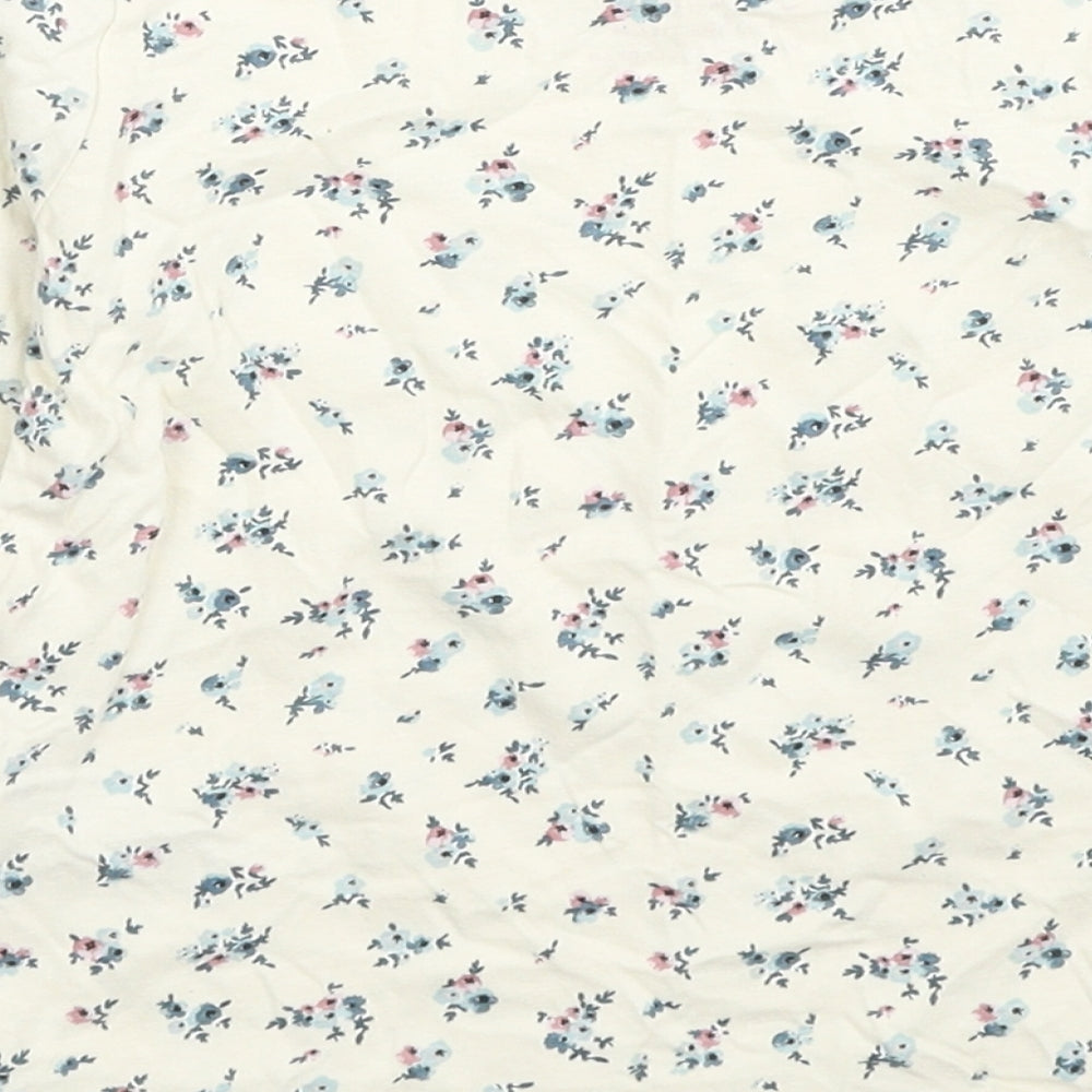 Primark Girls Ivory Floral Cotton Basic T-Shirt Size 4-5 Years Round Neck Pullover
