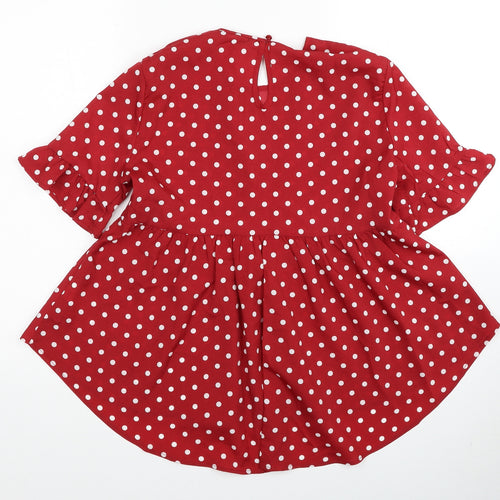 SheIn Womens Red Polka Dot Polyester Basic Blouse Size XS Round Neck