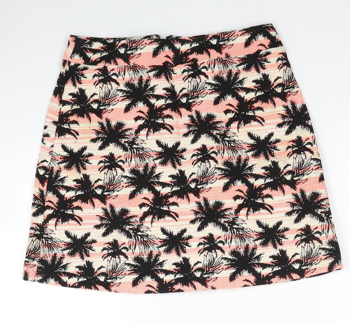 Preworn Womens Multicoloured Geometric Cotton Bandage Skirt Size 8 Zip - Palm Tree Pattern