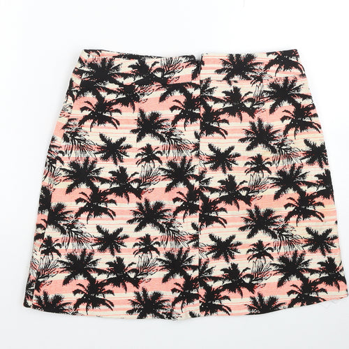 Preworn Womens Multicoloured Geometric Cotton Bandage Skirt Size 8 Zip - Palm Tree Pattern