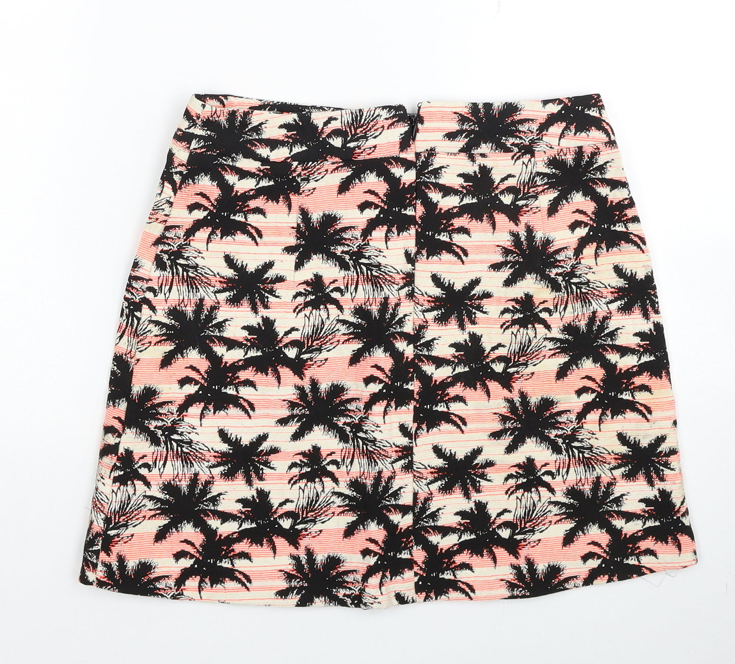 Preworn Womens Multicoloured Geometric Cotton Bandage Skirt Size 8 Zip - Palm Tree Pattern