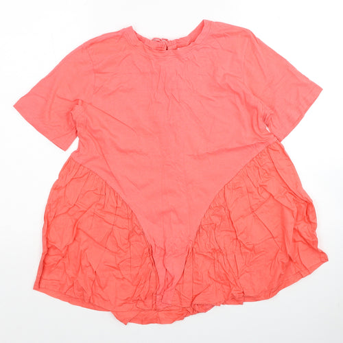 Pep&Co Womens Pink Cotton Basic Blouse Size 12 Round Neck - Size 12-14