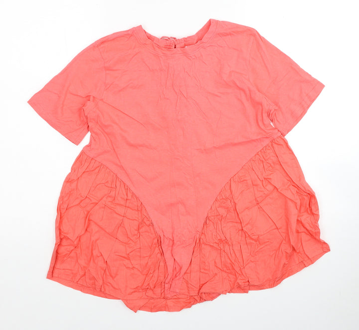 Pep&Co Womens Pink Cotton Basic Blouse Size 12 Round Neck - Size 12-14