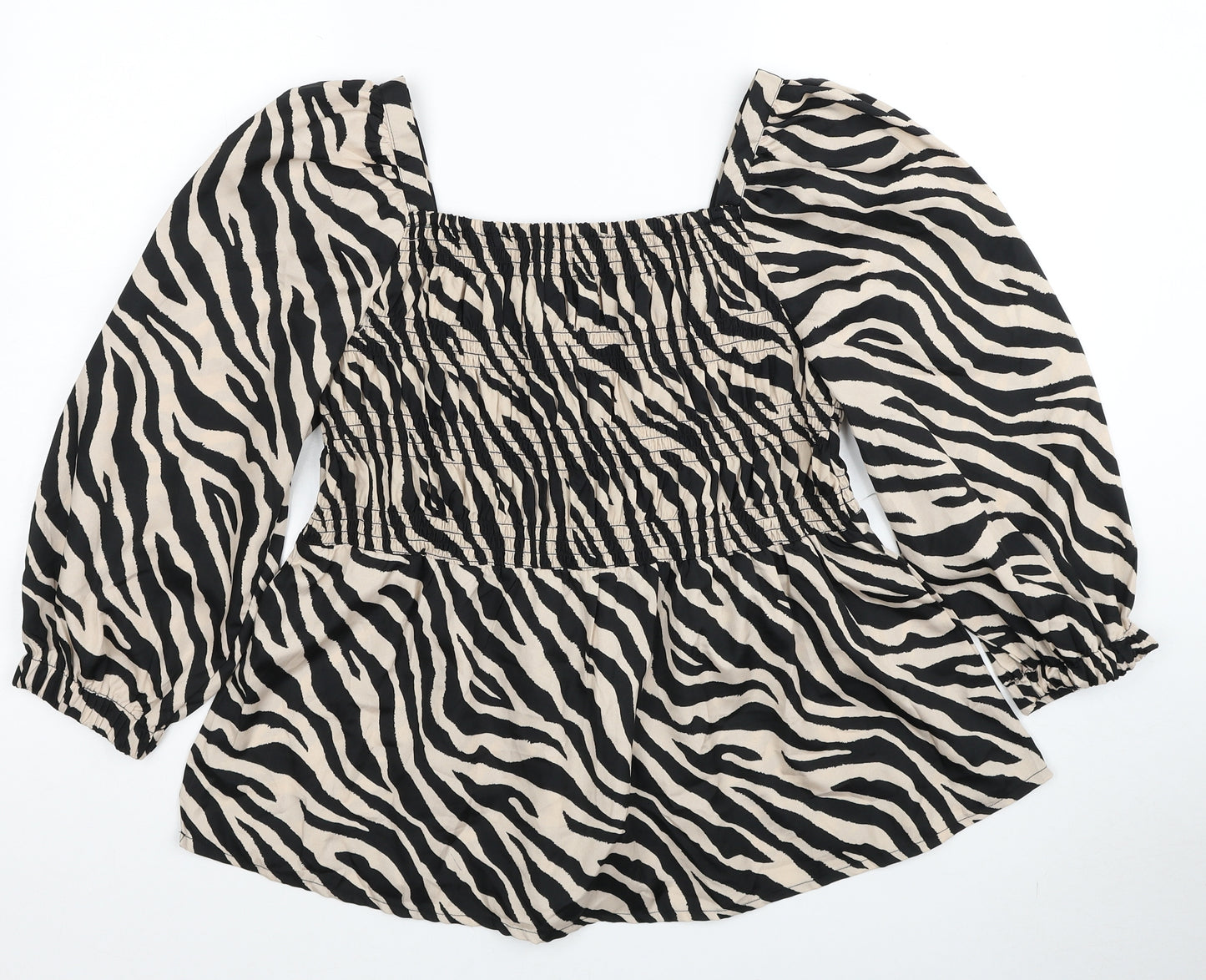 Pep&Co Womens Beige Animal Print Polyester Basic Blouse Size 14 Square Neck - Tiger Print