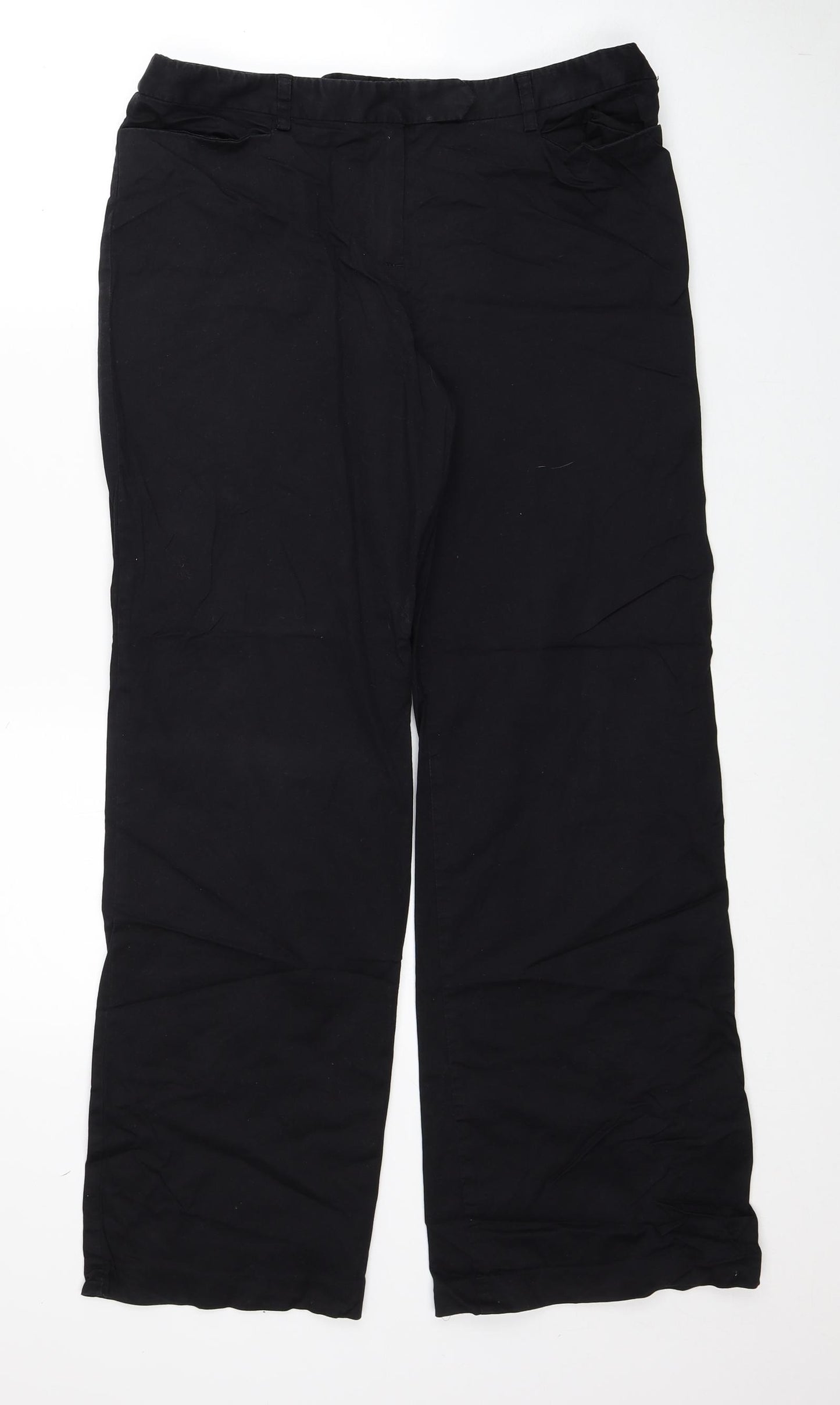 Marks and Spencer Womens Black Cotton Wide-Leg Jeans Size 14 Regular Zip