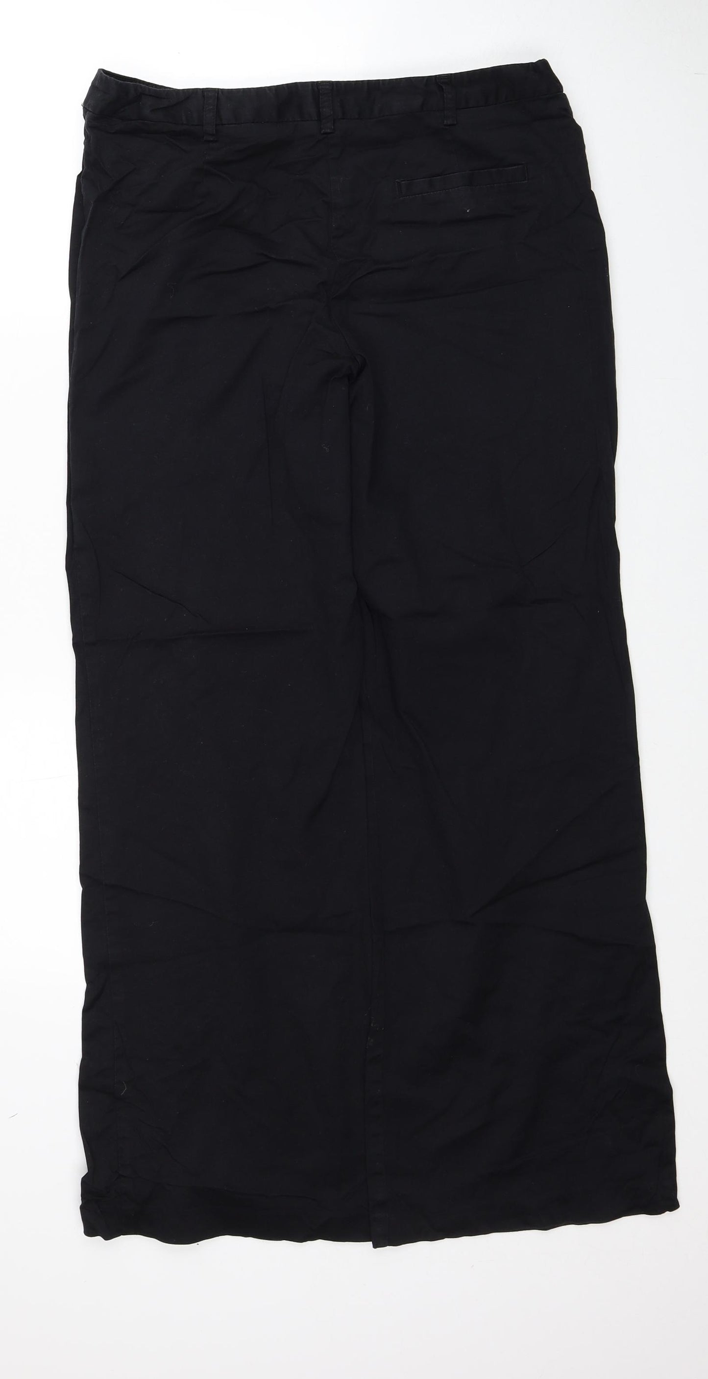 Marks and Spencer Womens Black Cotton Wide-Leg Jeans Size 14 Regular Zip