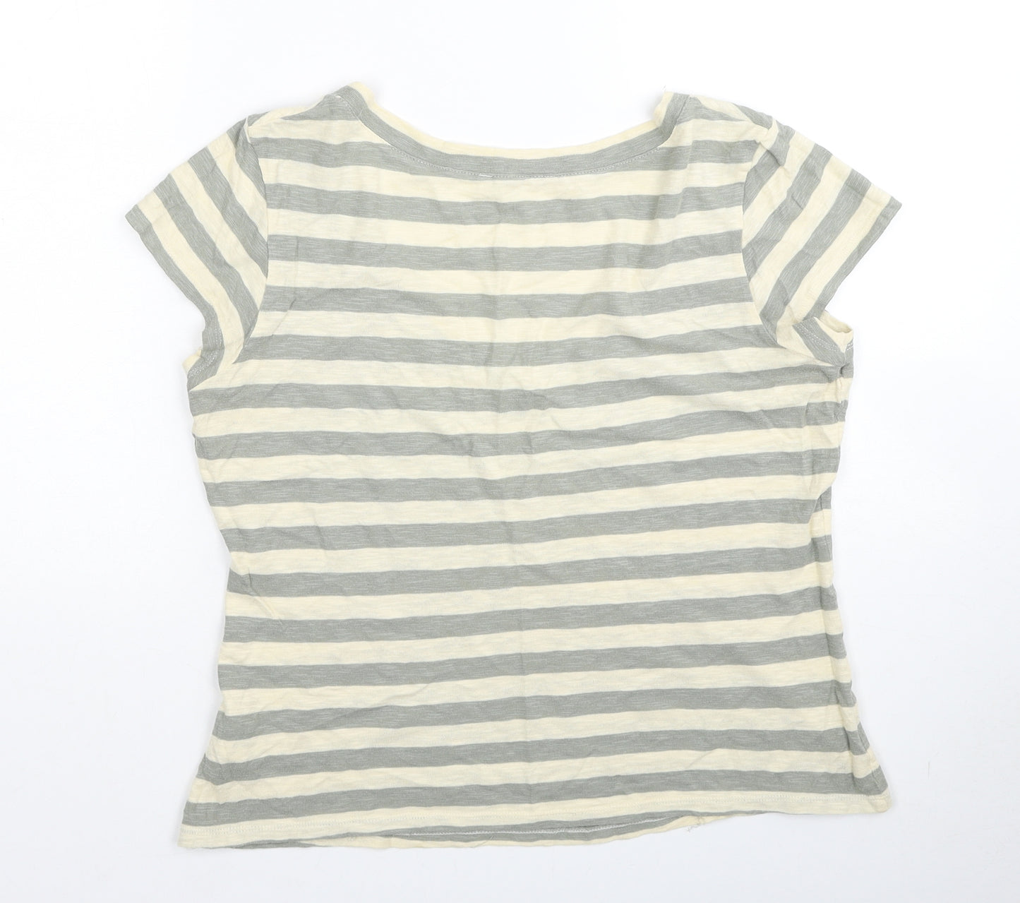 Marks and Spencer Womens Grey Striped Cotton Basic T-Shirt Size 14 V-Neck