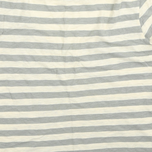 Marks and Spencer Womens Grey Striped Cotton Basic T-Shirt Size 14 V-Neck