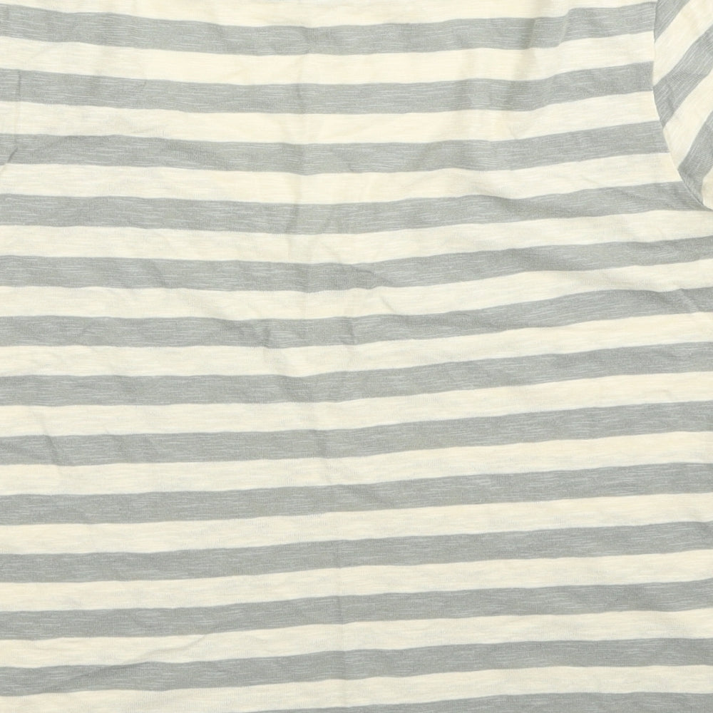 Marks and Spencer Womens Grey Striped Cotton Basic T-Shirt Size 14 V-Neck