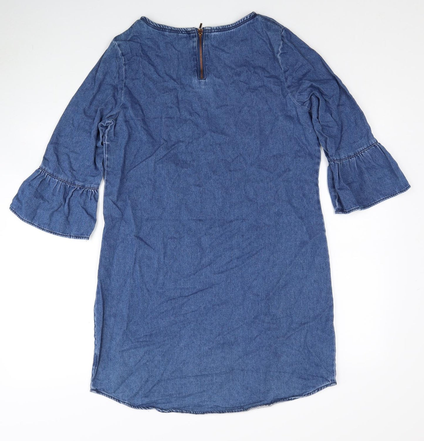 F&F Womens Blue Cotton Shift Size 12 Round Neck Zip