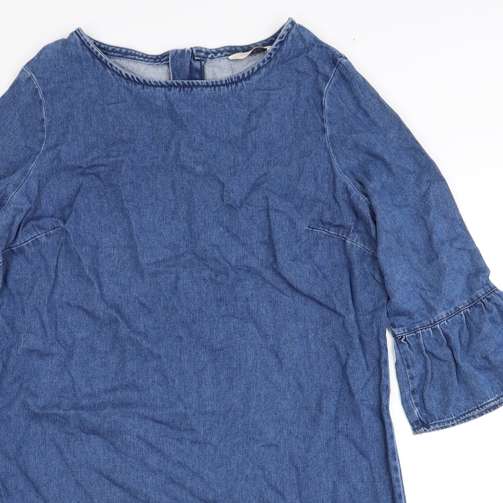 F&F Womens Blue Cotton Shift Size 12 Round Neck Zip