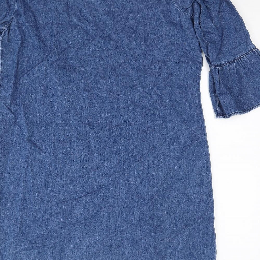 F&F Womens Blue Cotton Shift Size 12 Round Neck Zip