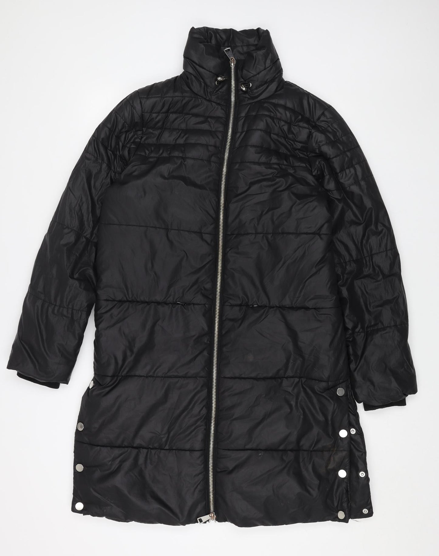 Preworn Womens Black Quilted Coat Size 10 Zip