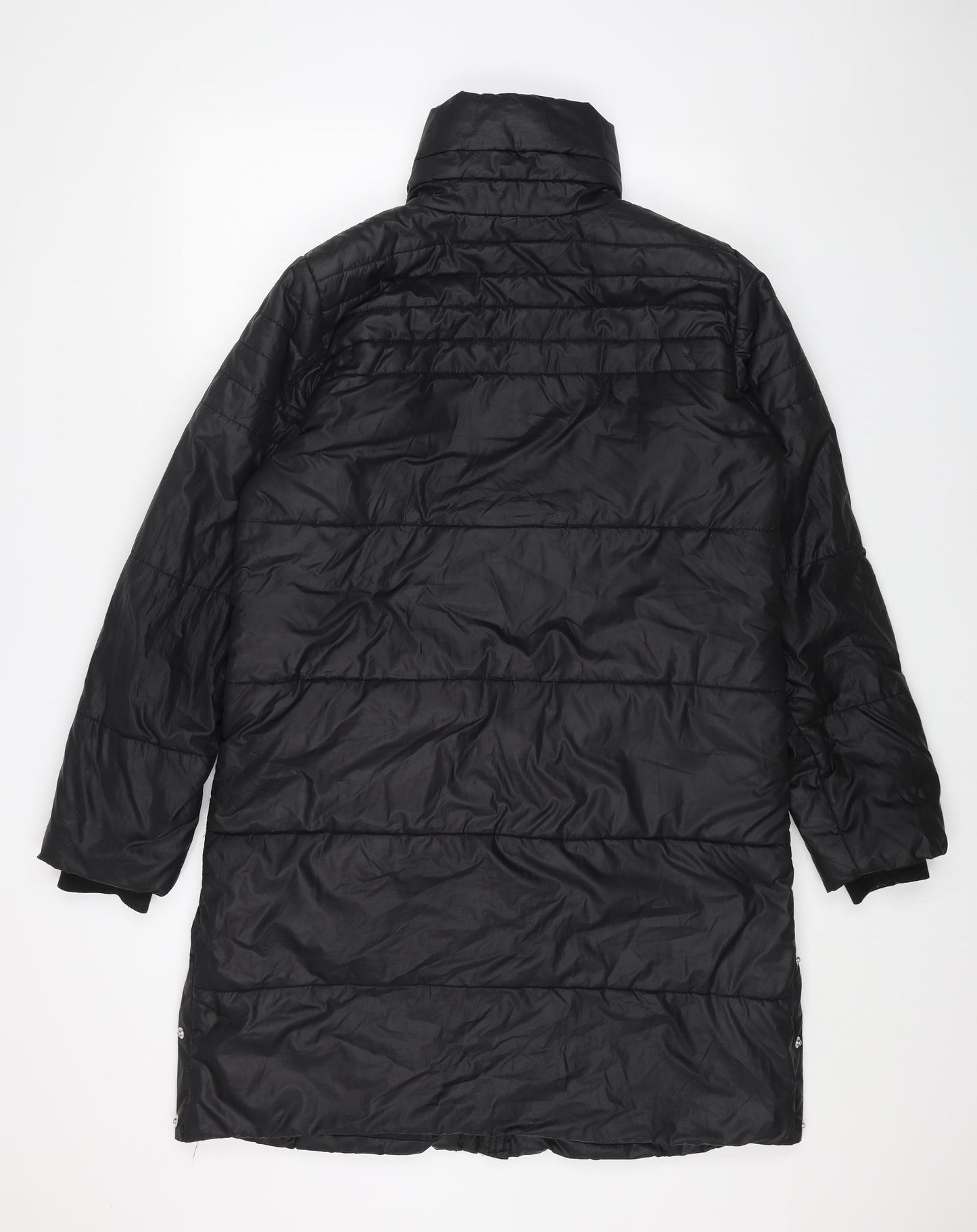 Preworn Womens Black Quilted Coat Size 10 Zip