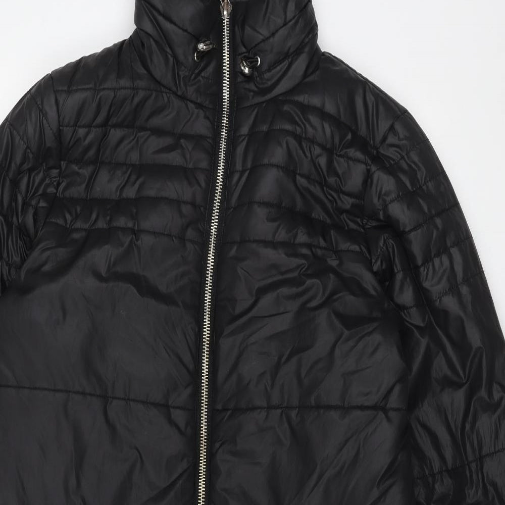 Preworn Womens Black Quilted Coat Size 10 Zip