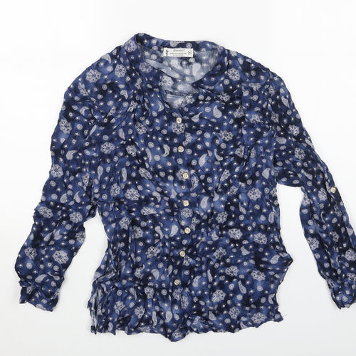Dorocci Womens Blue Geometric Viscose Basic Button-Up Size 2XL Collared