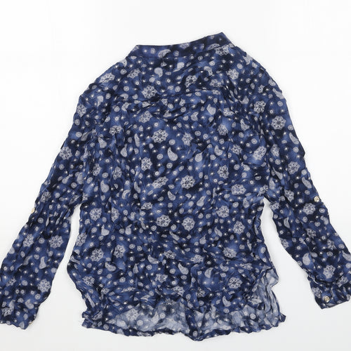 Dorocci Womens Blue Geometric Viscose Basic Button-Up Size 2XL Collared