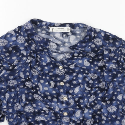 Dorocci Womens Blue Geometric Viscose Basic Button-Up Size 2XL Collared