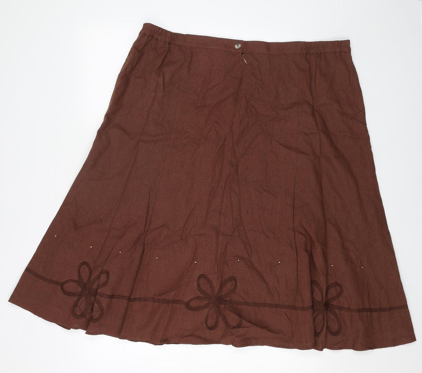 Classic Womens Brown Floral Linen Swing Skirt Size 24 Zip