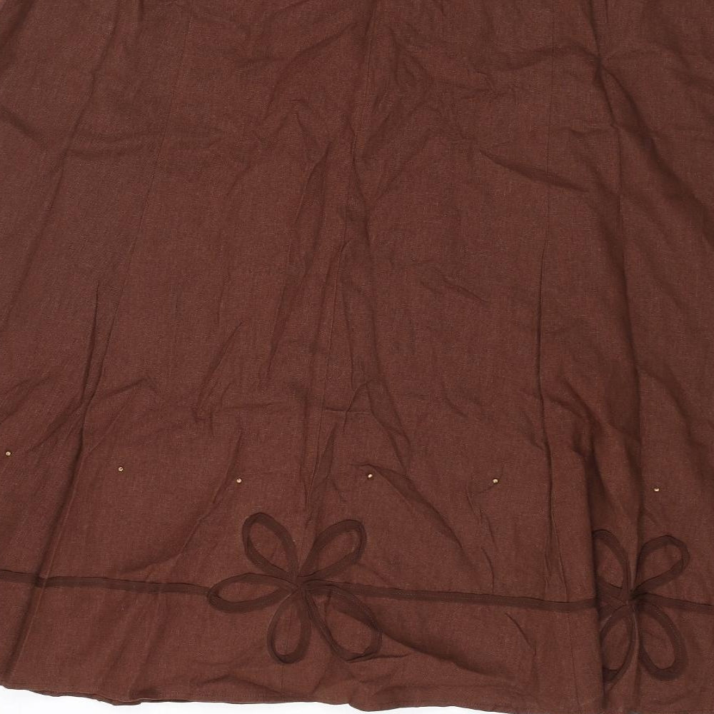 Classic Womens Brown Floral Linen Swing Skirt Size 24 Zip