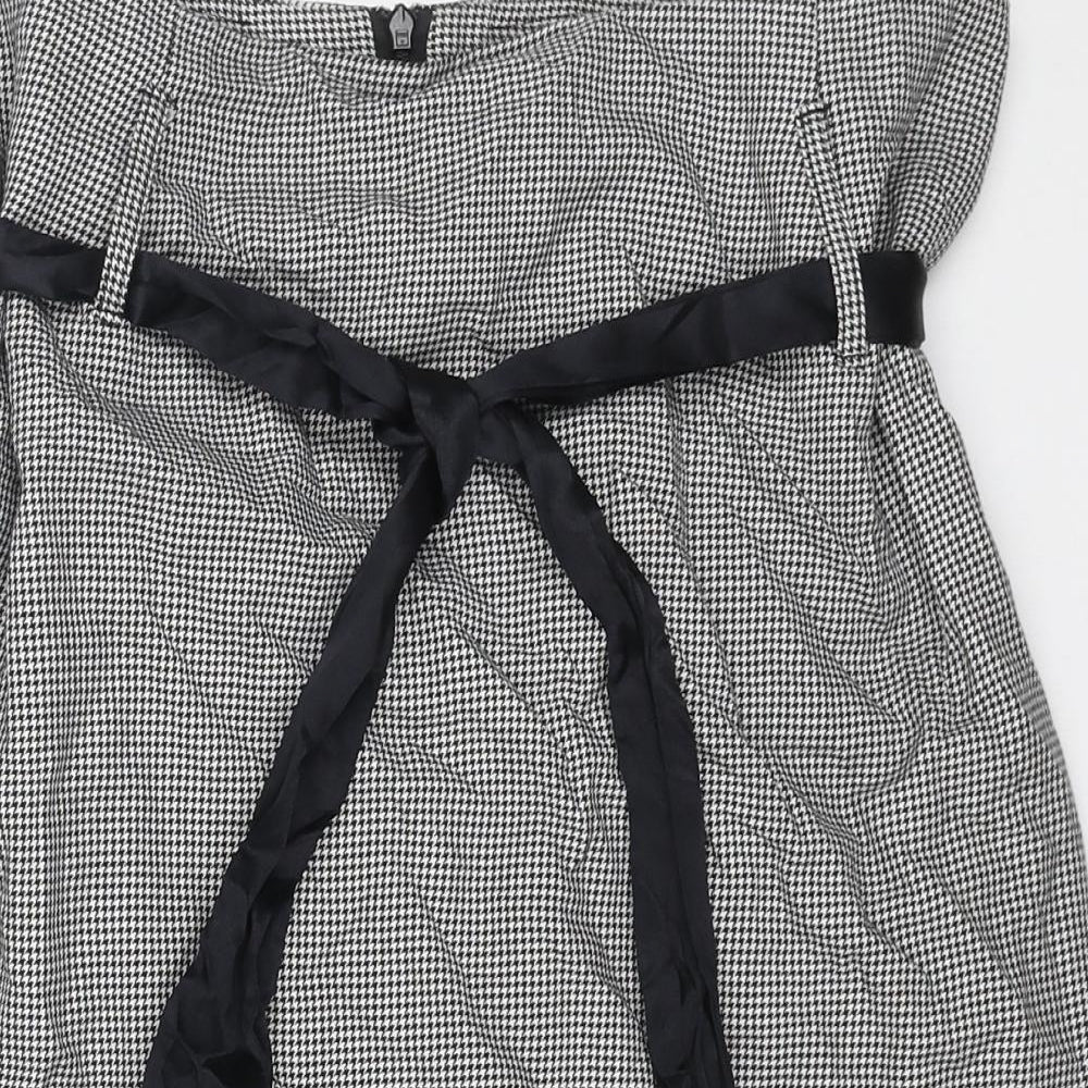 Oasis Womens Black Geometric Cotton Straight & Pencil Skirt Size 12 Zip - Houndstooth Pattern