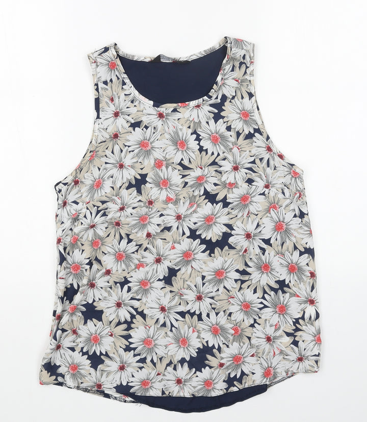 Dorothy Perkins Womens White Geometric Polyester Basic Tank Size 8 Round Neck