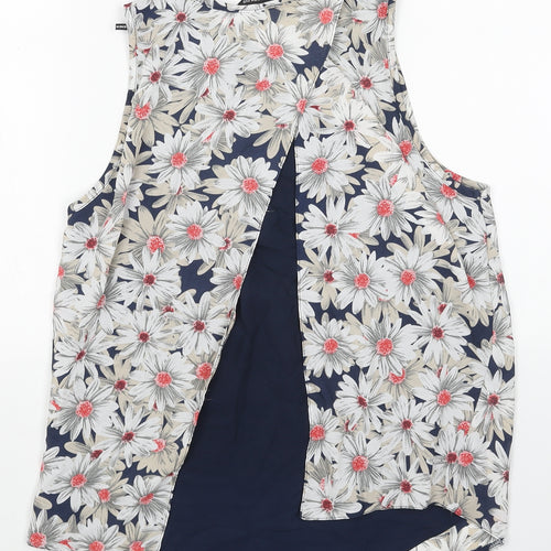 Dorothy Perkins Womens White Geometric Polyester Basic Tank Size 8 Round Neck
