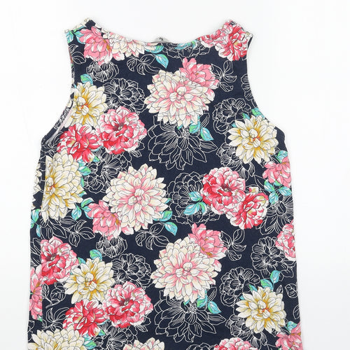 TU Womens Blue Floral Cotton Basic Tank Size 10 Round Neck