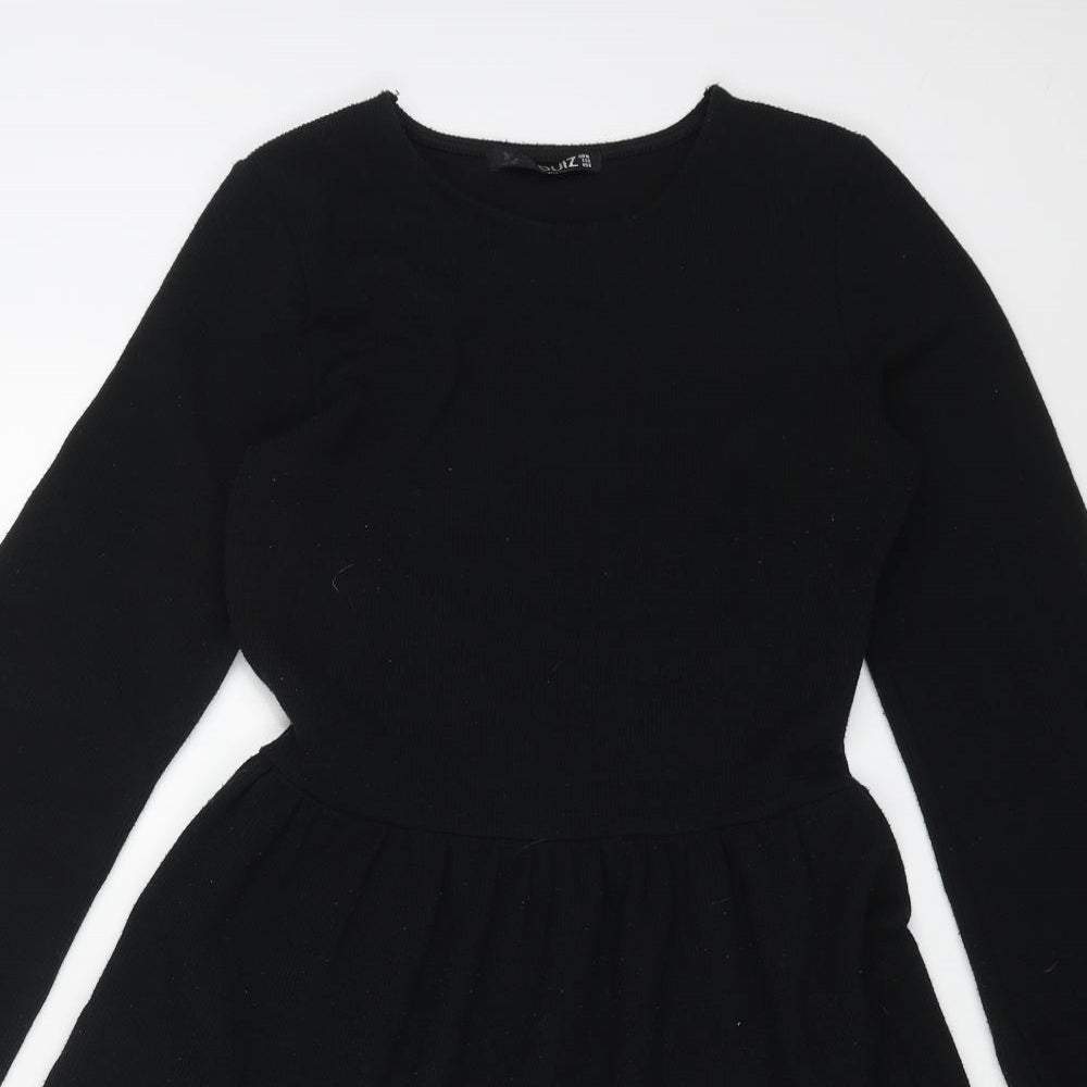 Quiz Womens Black Polyester A-Line Size 10 Round Neck Pullover