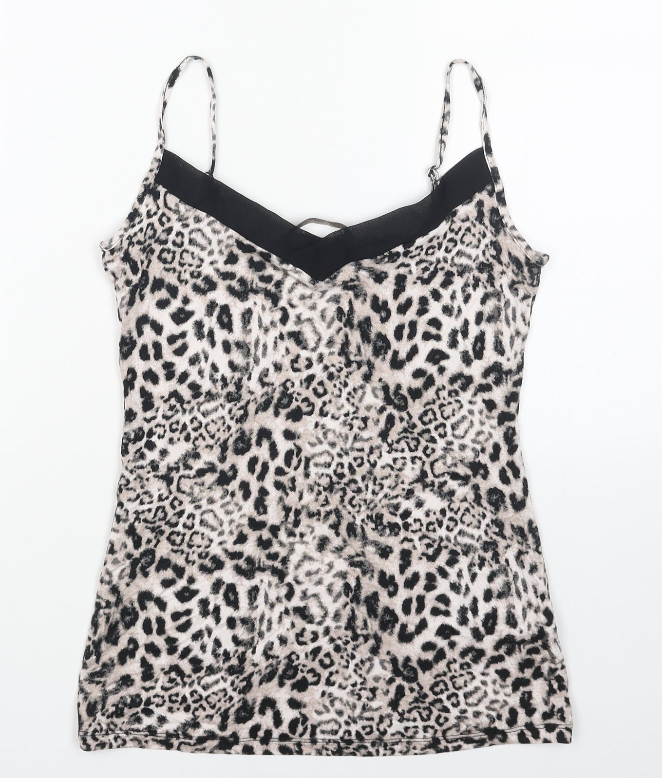 Marks and Spencer Womens Brown Animal Print Viscose Basic Tank Size 8 V-Neck - Leopard Print