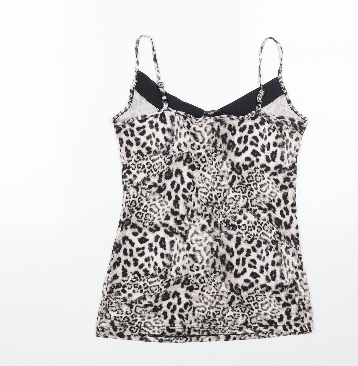 Marks and Spencer Womens Brown Animal Print Viscose Basic Tank Size 8 V-Neck - Leopard Print