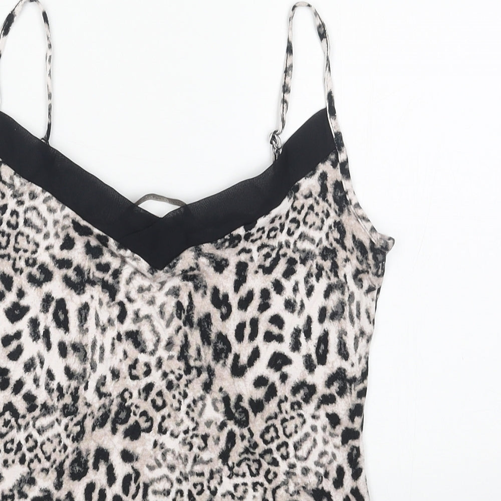 Marks and Spencer Womens Brown Animal Print Viscose Basic Tank Size 8 V-Neck - Leopard Print