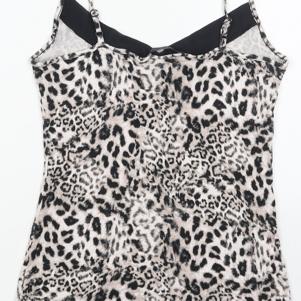 Marks and Spencer Womens Brown Animal Print Viscose Basic Tank Size 8 V-Neck - Leopard Print