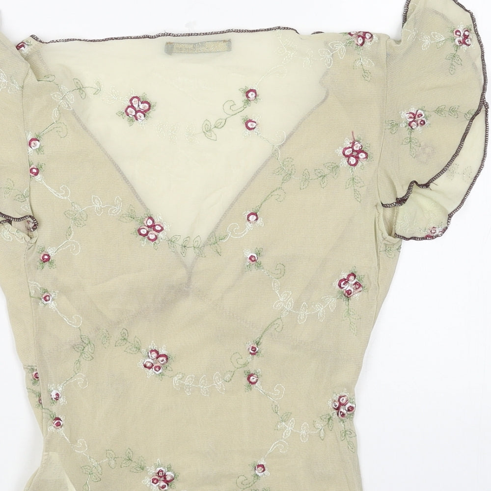 Jane Norman Womens Beige Polyester Basic Blouse Size 10 V-Neck