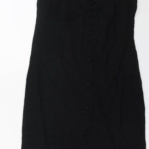 ASOS Womens Black Cotton Tank Dress Size 8 Off the Shoulder Pullover