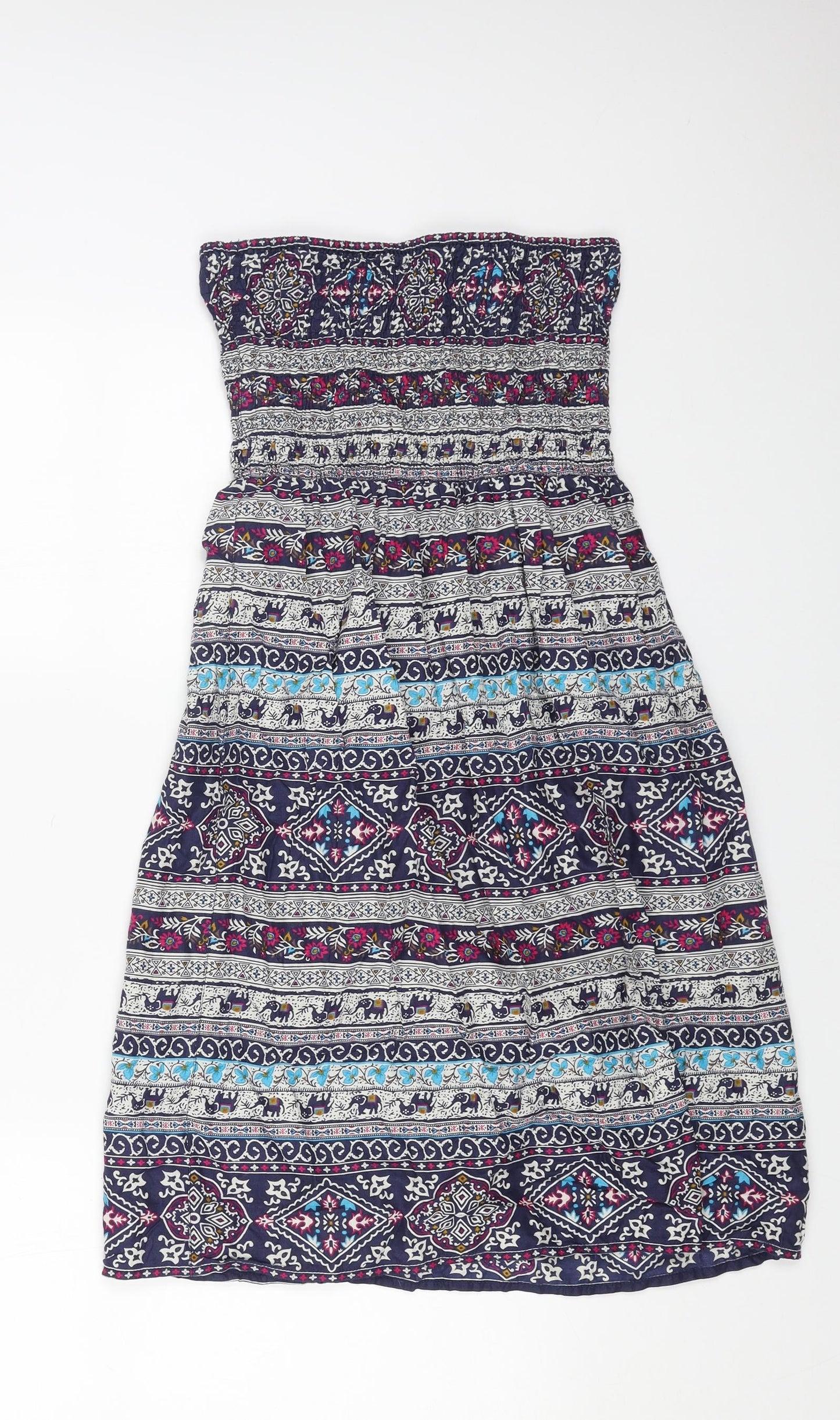 Primark Womens Blue Geometric Cotton A-Line Size 8 Off the Shoulder Pullover
