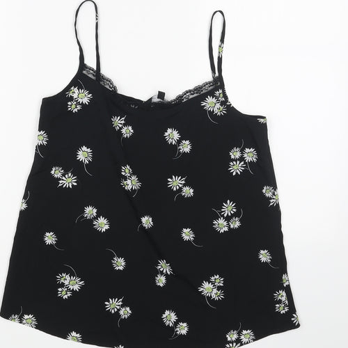 New Look Womens Black Geometric Polyester Basic Tank Size 6 Round Neck