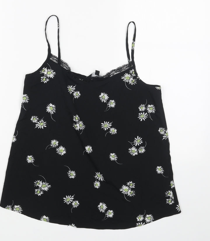 New Look Womens Black Geometric Polyester Basic Tank Size 6 Round Neck