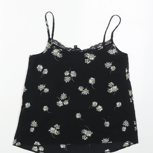 New Look Womens Black Geometric Polyester Basic Tank Size 6 Round Neck
