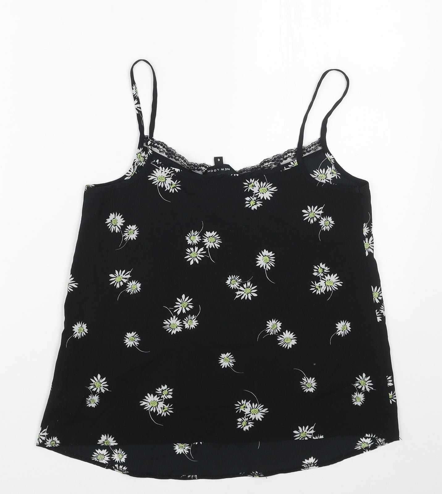 New Look Womens Black Geometric Polyester Basic Tank Size 6 Round Neck