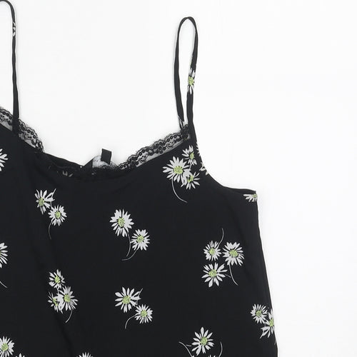 New Look Womens Black Geometric Polyester Basic Tank Size 6 Round Neck