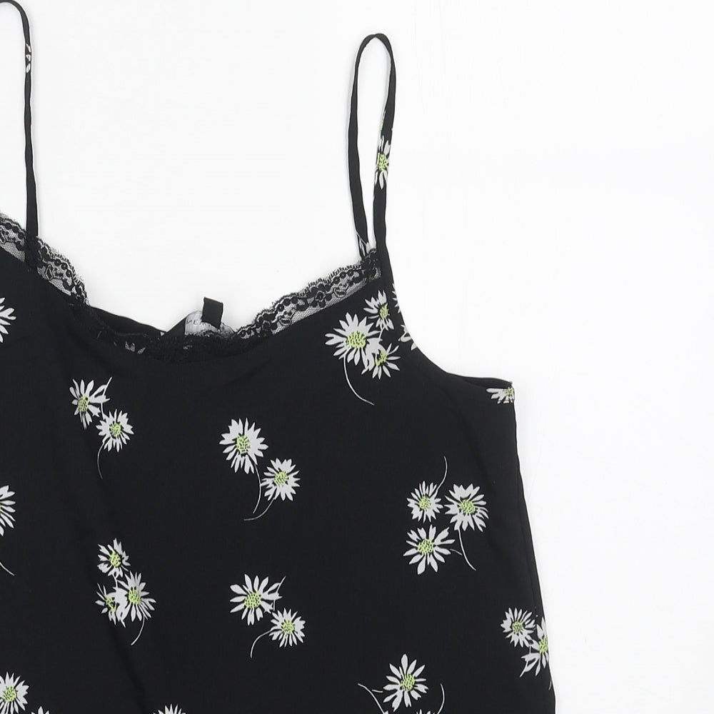 New Look Womens Black Geometric Polyester Basic Tank Size 6 Round Neck
