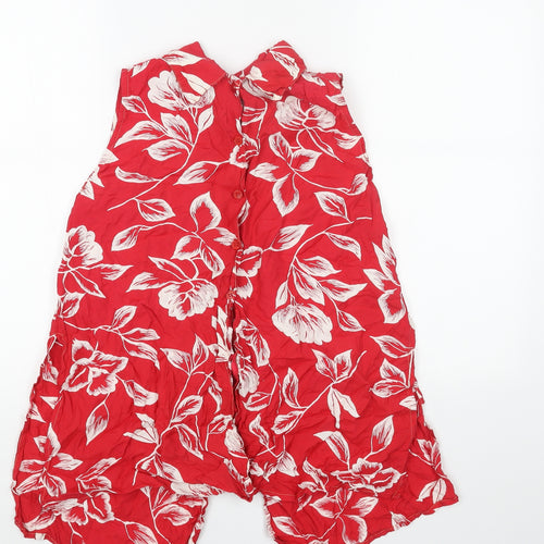 Move In Womens Red Floral Viscose Basic Tank Size S V-Neck