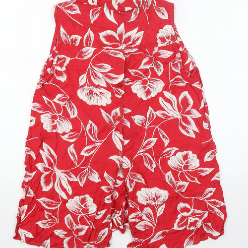 Move In Womens Red Floral Viscose Basic Tank Size S V-Neck