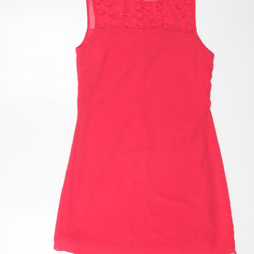 F&F Womens Pink Polyester Shift Size 8 Boat Neck Button - Flower Motif